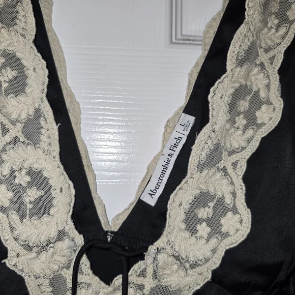 Abercrombie & Fitch Black Slip Midi Dress With Cream Lace Size Large - Picture 6 of 10